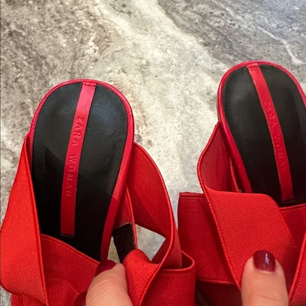 Zara Strappy Wrap Heels Red Sz 38